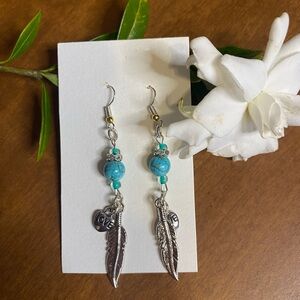 Silver and Turquoise Feather Earrings